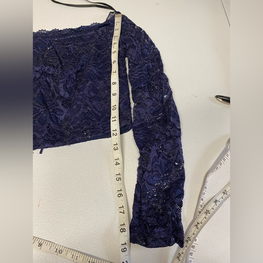 A.Byer Blue Floral Long Sleeve 2 Piece Pleated Prom Dress - Picture 11 of 15